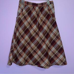 Vintage S Wool Blend Midi Skirt Brown Plaid